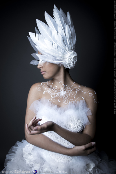 valkyirie headpiece feather white plumes blanches tattoo robe