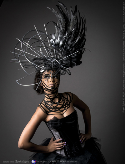 body painting noir et coiffe headpiece headdress unique avant garde fashion week