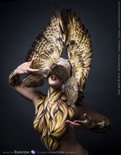 coiffe ailée headpiece feathers headdress body painting